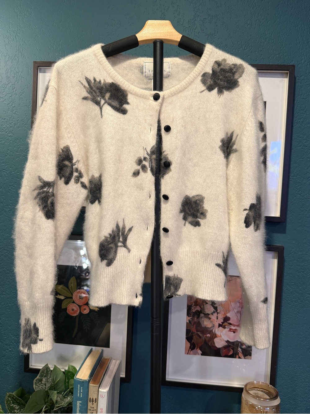 Vintage 90’s Express Cream Cardigan with Gray Floral Print